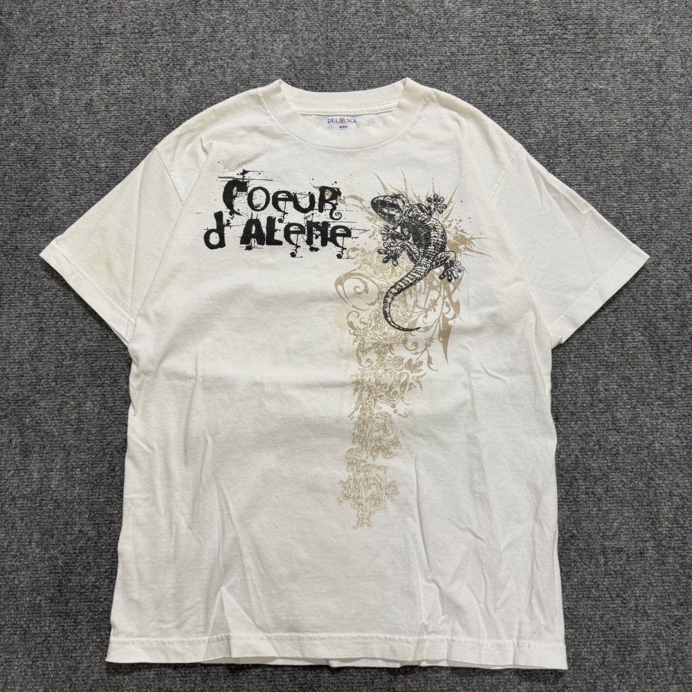 Del Sol Coeur d'Alene Lizard Graphic T-Shirt Mens Medium White Short Sleeves